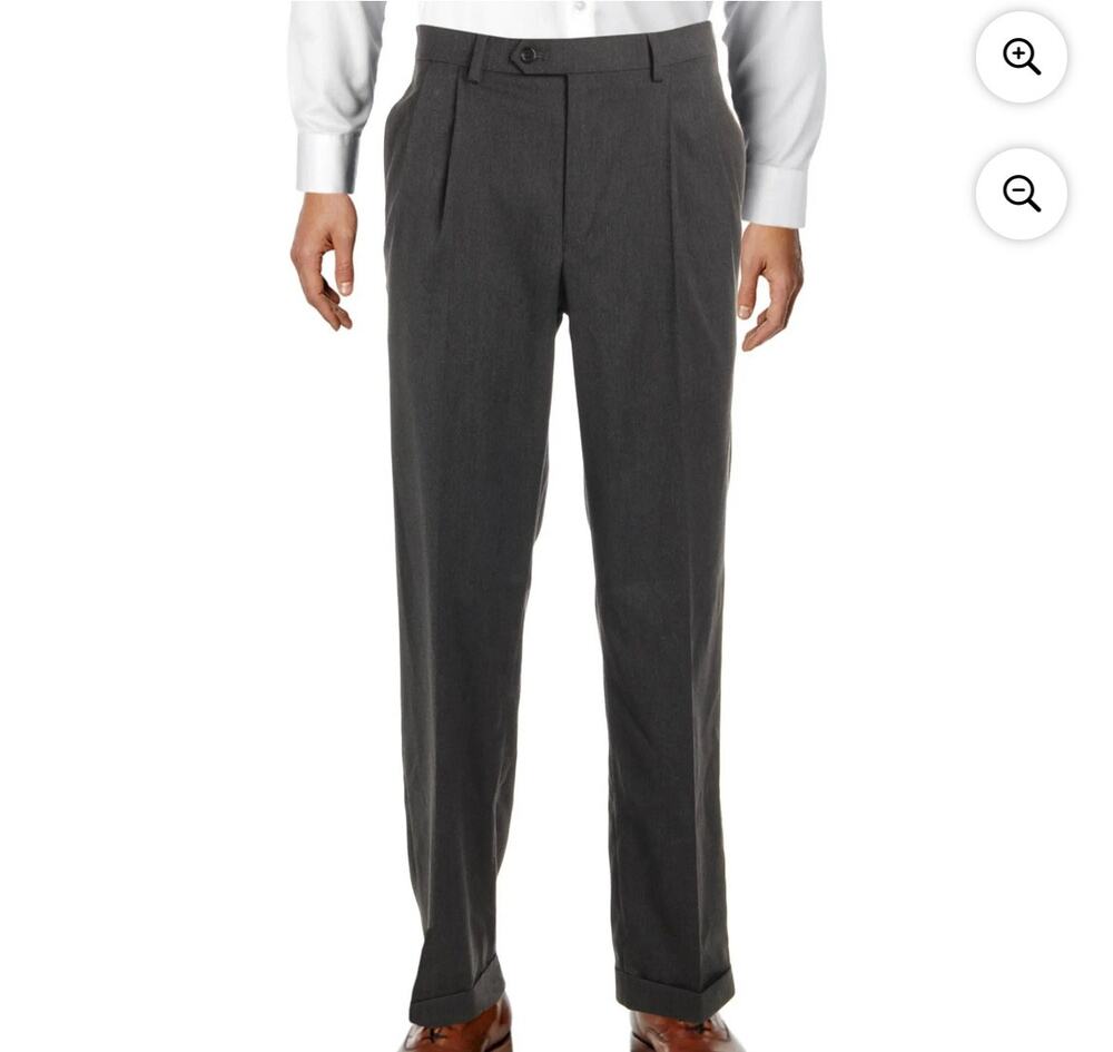 Lauren Ralph Lauren Wool Blend Dress Pants Mens 40x30 Gray Pleated Cuffed